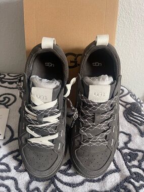 UGG Women's Charcoal Gray Suede Athletic Sneakers with White Accents